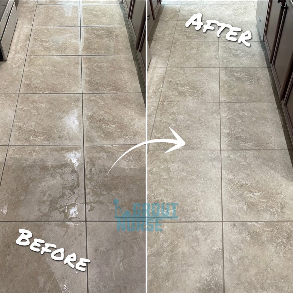 Before and After from Stone Captain Job on Tile and Grout Cleaning and Sealing Near Me